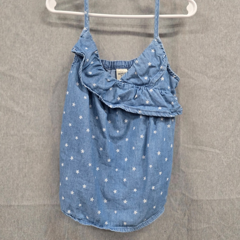 OshKosh Bgosh Girls Blue Star Print Chambray Ruffle Camisole‎ Tank Top Size 6/6X